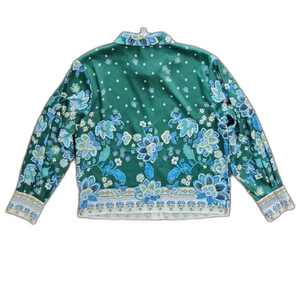 Anthropologie Maeve Long Sleeve Scarf Button Front Blouse, Green Floral, Size S - Picture 7 of 12